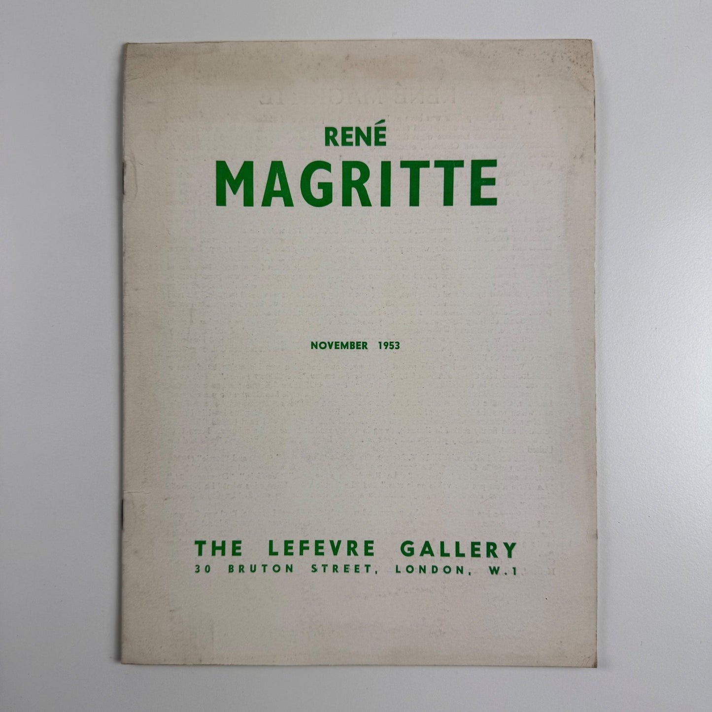 René Magritte | The Lefevre Gallery November 1953 catalogue and press release
