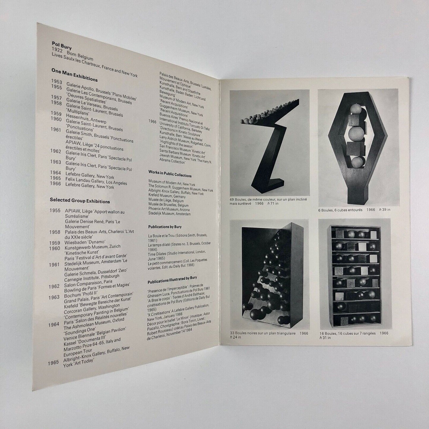 Fold-out card for Pol Bury Moving Sculptures and Cinetizations | Kasmin Ltd, 1967 [kinetic art]