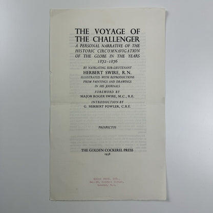 Prospectus – The Voyage of the Challenger | Herbert Swire | Golden Cockerel Press, 1938