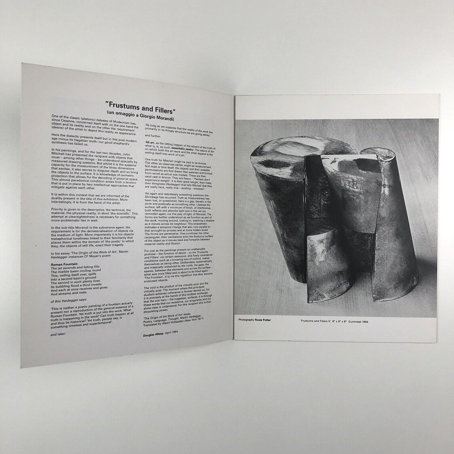 Folding card for John Mitchell Frustums and Fillers un omaggio a Giorgio Morandi | Wimbledon School of Art, 1994