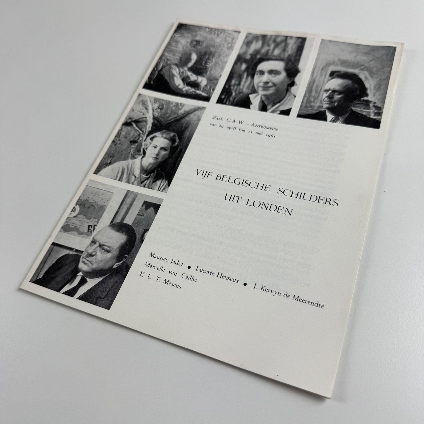 Leaflet Vijk Belgische Schilders uit Londen (Five Belgium painters) Maurice Jadot, Lucette Heseux, J. Kervyn de Meerendré, Marcelle van Caillie | Mesens 1961