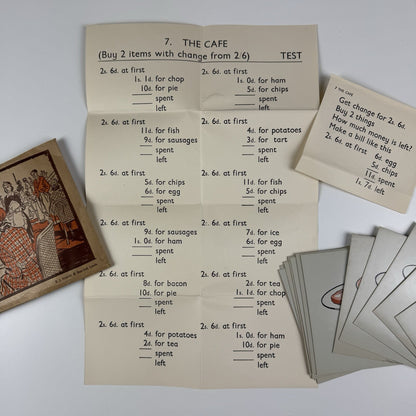 No 7 The Cafe educational maths toy | E.J. Arnold c.1950s – 12 cards and 2 leaflets
