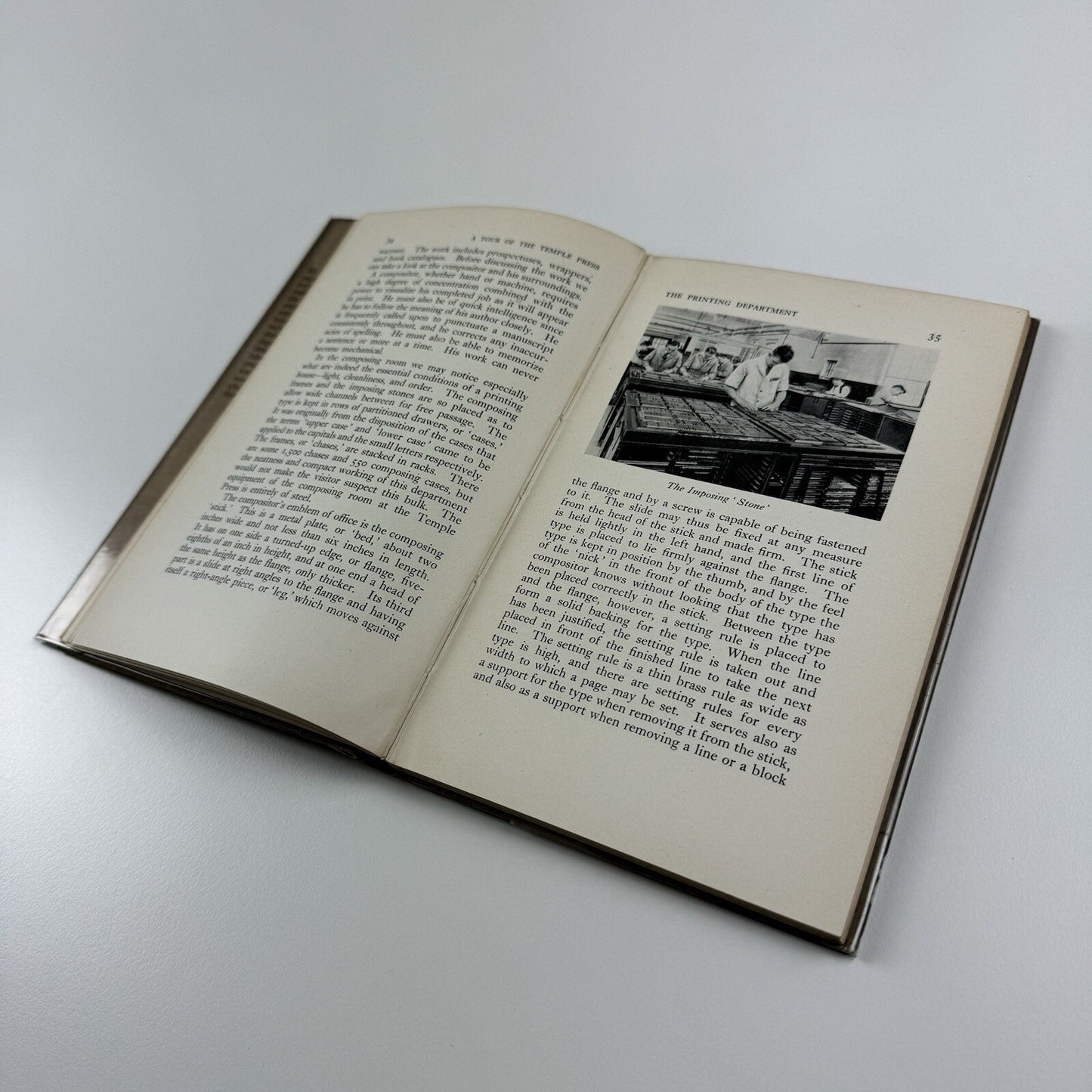 A Tour of The Temple Press. An account by James Thornton, MA of printing and binding books at the works of J.M. Dent & Sons Ltd, at Letchworth Garden City in Hertfordshire, 1935