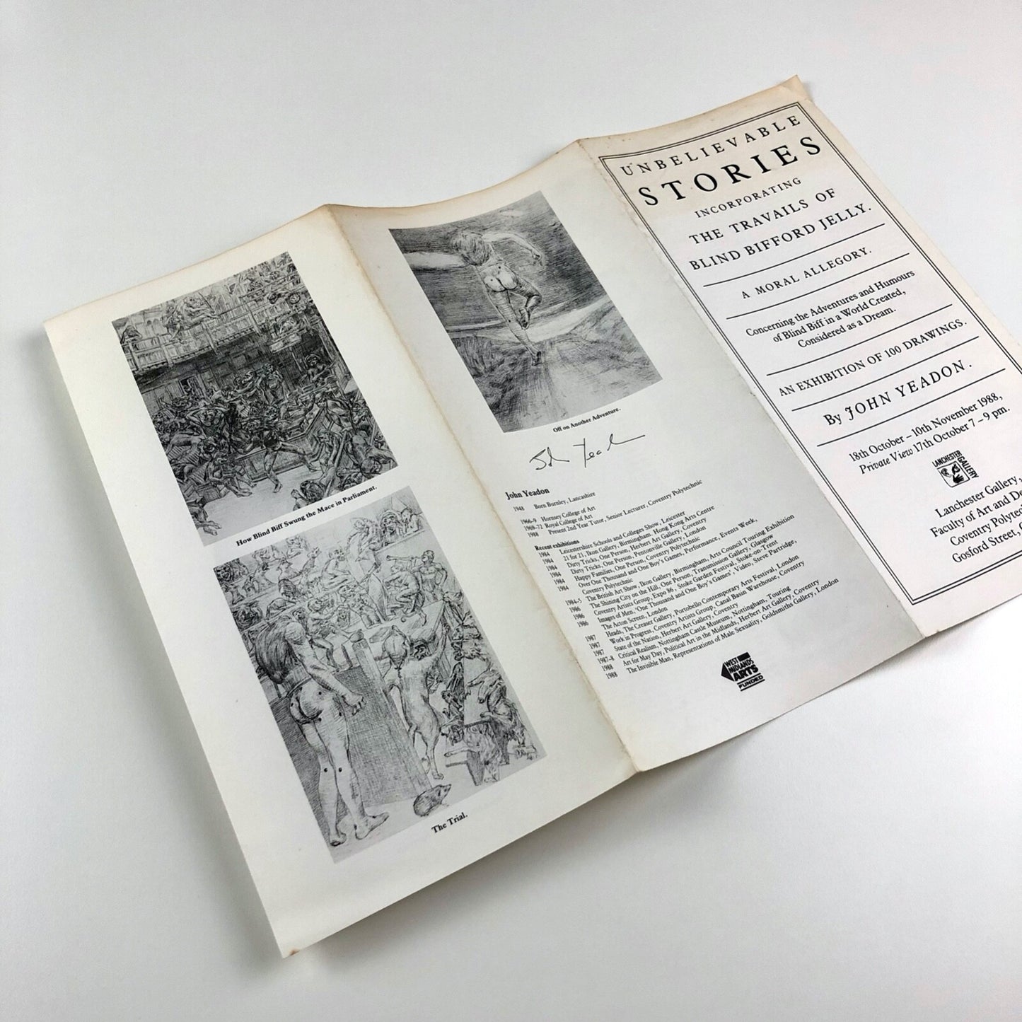 Unbelievable stories incorporating the travails of Blind Bifford Jelly | John Yeadon | Folded sheet, 1988