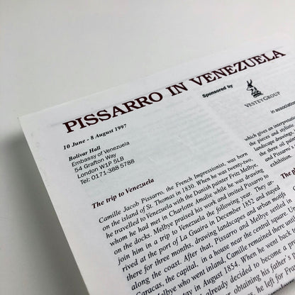 Pissarro in Venezuela – event leaflet and family tree card | Bolivar Hall, 1997
