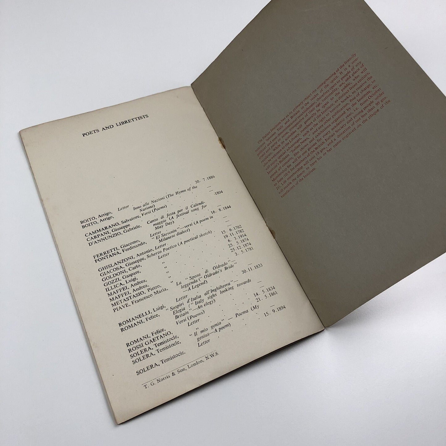 The Scala Theatre – An Exhibition Held at The Italian Institute | 1950 catalogue, Duncan Guthrie