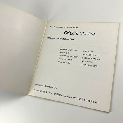 Critic's Choice exhibition catalogue | Richard Cork | Arthur Tooth, 1973