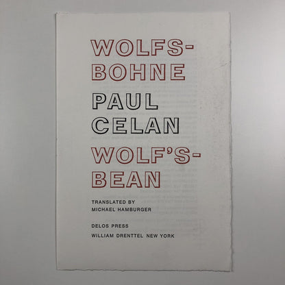 Prospectus – Wolfs-Bohne/Wolf’s-Bean by Paul Celan Delos Press/William Drenttel