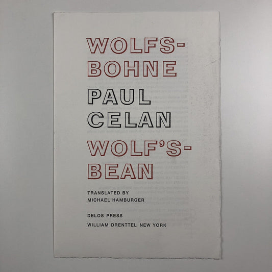 Prospectus – Wolfs-Bohne/Wolf’s-Bean by Paul Celan Delos Press/William Drenttel