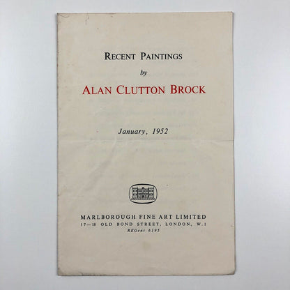 Alan Clutton Brock – Recent Paintings | Marlborough Fine Art catalogue booklet, 1952