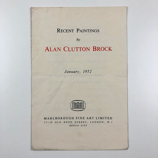 Alan Clutton Brock – Recent Paintings | Marlborough Fine Art catalogue booklet, 1952