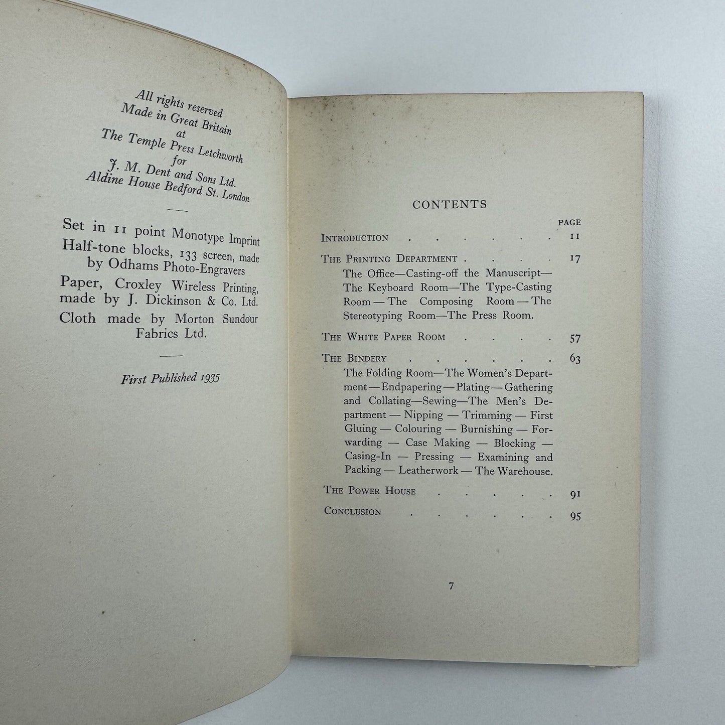 A Tour of The Temple Press. An account by James Thornton, MA of printing and binding books at the works of J.M. Dent & Sons Ltd, at Letchworth Garden City in Hertfordshire, 1935