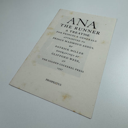 Prospectus for Ana The Runner by Patrick Miller Golden Cockerel Press 1937