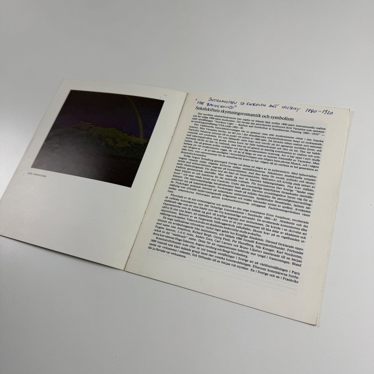 Leaflet Nationalromantik och symbolism | Swedish realism and symbolism 1880-1920 | Moser & Klang, Stockholm, 1983