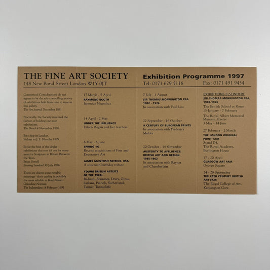 Fine Art Society | Exhibition programme leaflet for 1997