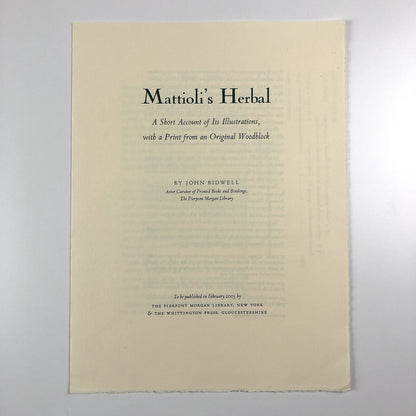 Prospectus for Mattioli's Herbal by John Bidwell | Whittington Press 2003