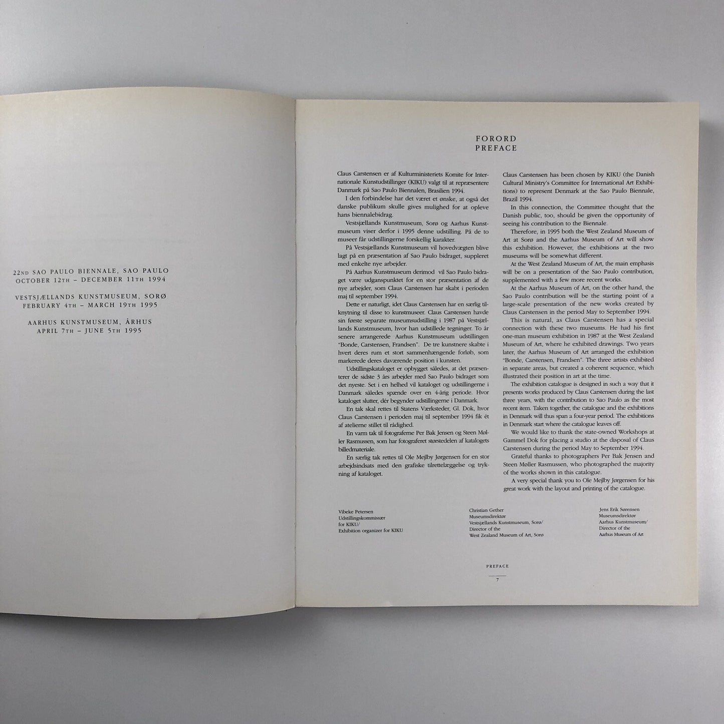 Claus Carstensen – The Sao Paulo Project And Related Work| Exhibition catalogue, 1992-94