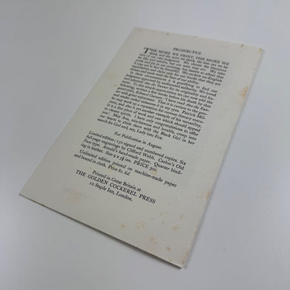 Prospectus for Ana The Runner by Patrick Miller Golden Cockerel Press 1937