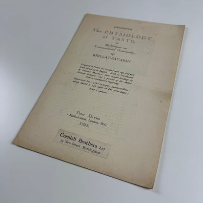 Prospectus for The Physiology of Taste by Brillat-Savarin | Peter Davies, 1925