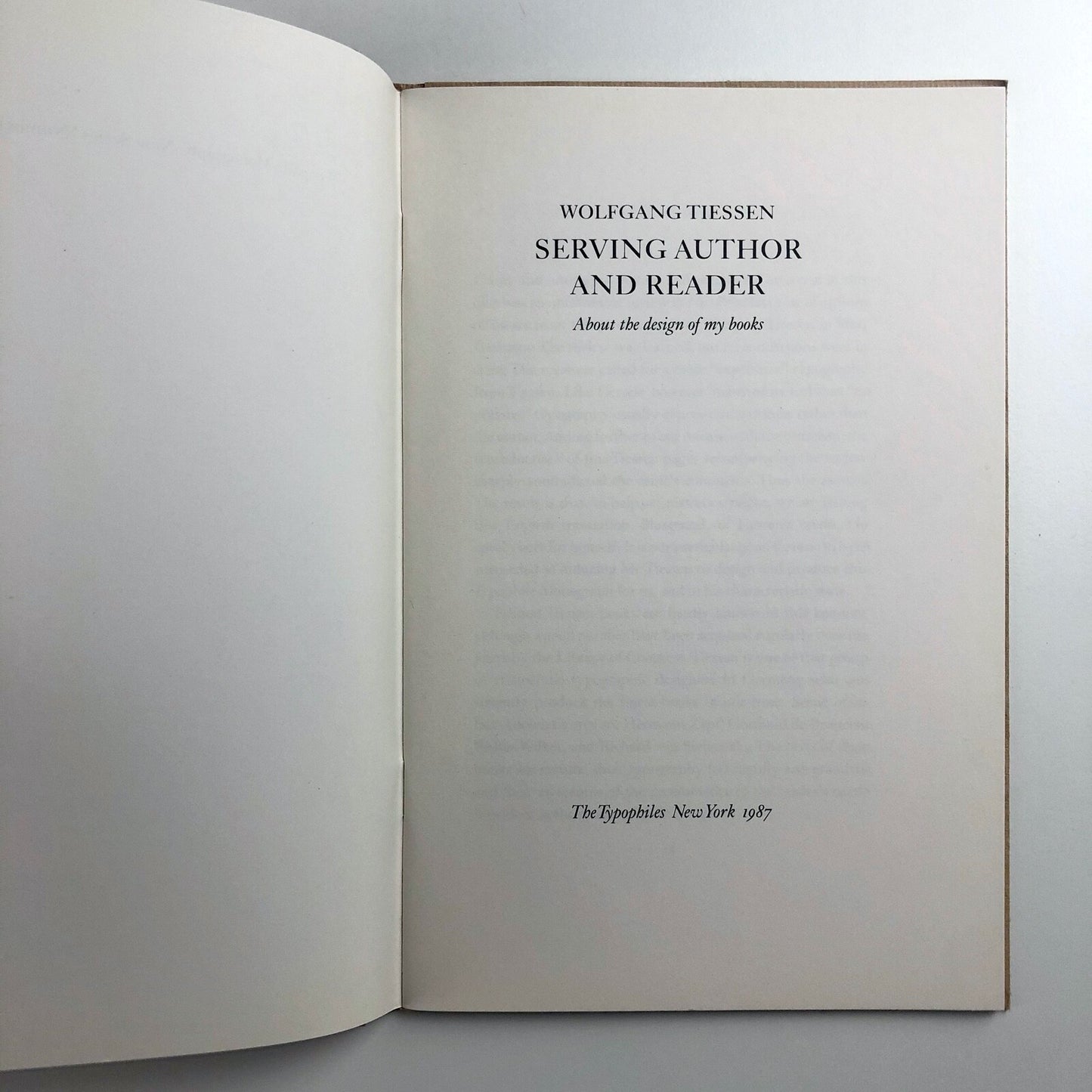 Typophile Monograph No 4 | Wolfgang Tiessen: Serving author and reader, 1987