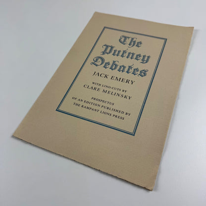 Prospectus for The Putney Debates by Jack Emery. Lino-cuts by Clare Melinsky | The Rampant Lions Press