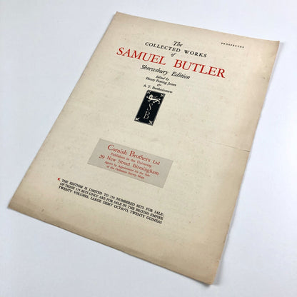 Prospectus – The Collected Works of Samuel Butler | Jonathan Cape, Shrewsbury Edition, 1923