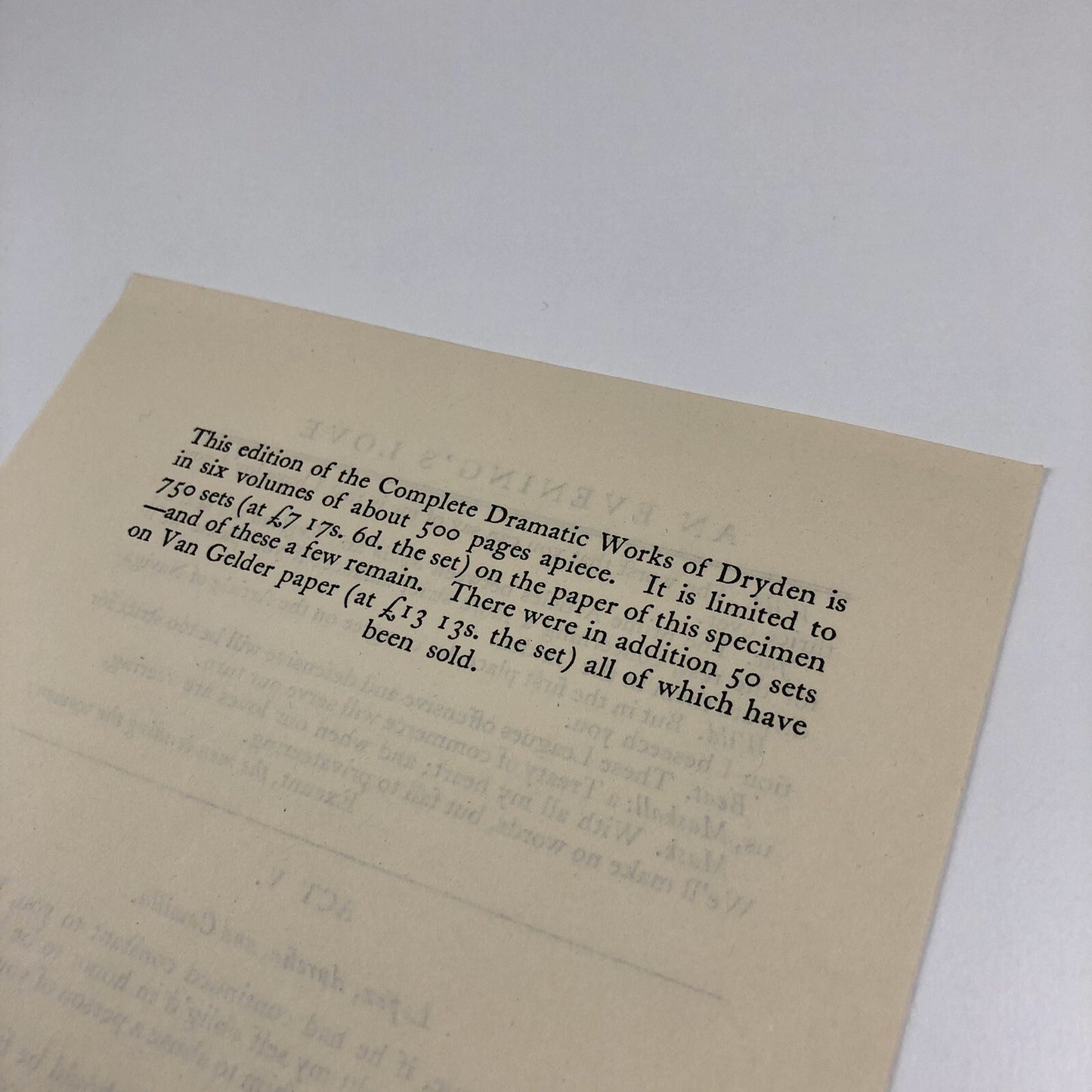 Prospectus – Dryden The Dramatic Works | Edited by Montague Summers | Nonesuch Press 1931