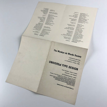 UNIVERSal Type Design: Wynkyn de Worde Society | Speaker Adrian Frutiger, 1968