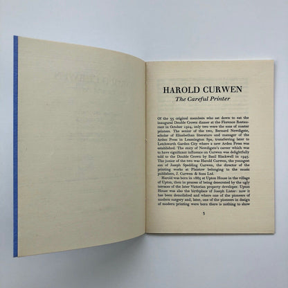 Harold Curwen. The Careful Printer by Herbert Simon | address given at Double Crown Club 1973
