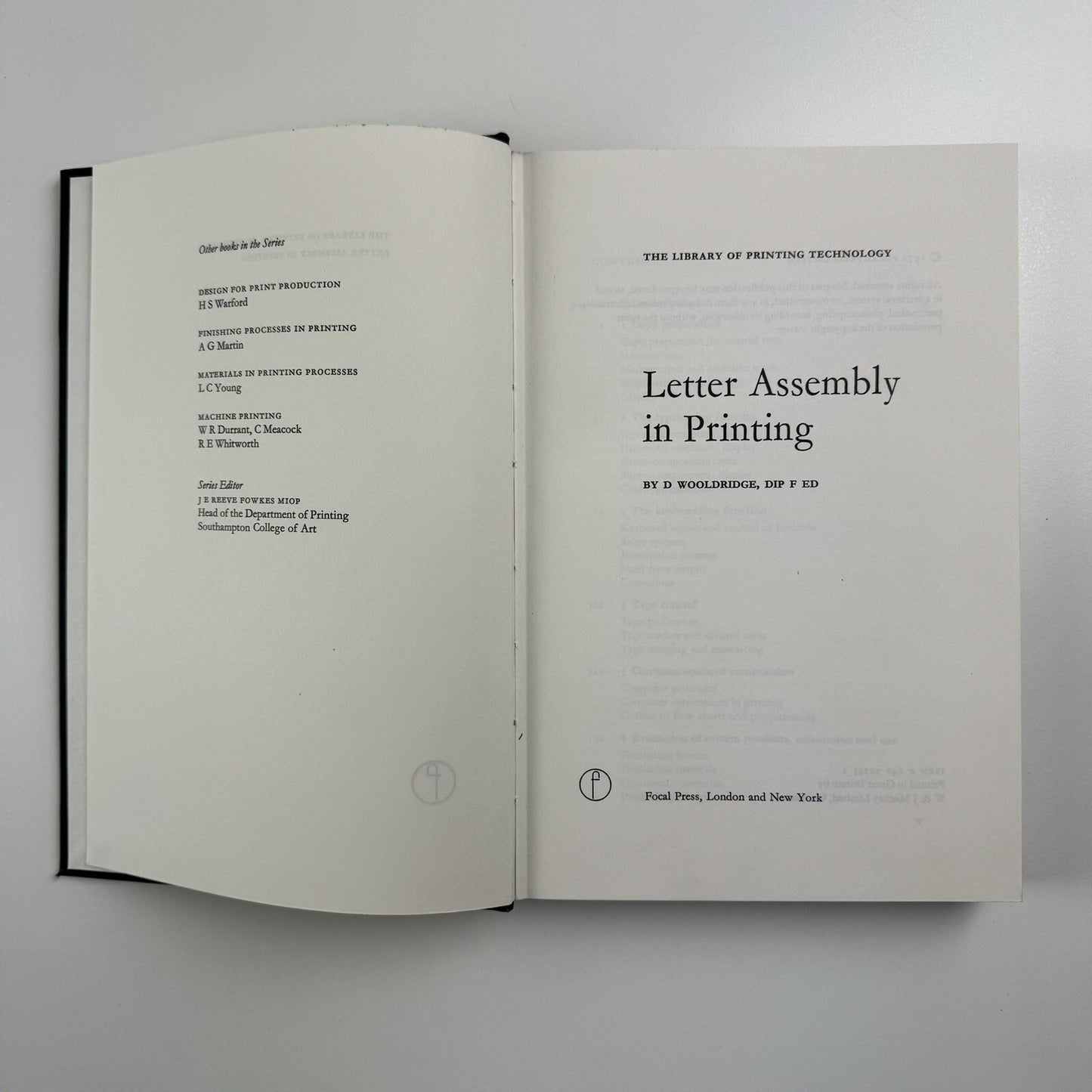 Letter Assembly in Printing by D. Wooldridge | Focal Press, London & New York, 1972