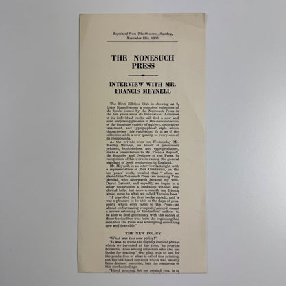 The Nonesuch Press interview with Mr Francis Meynell The Observer 1933
