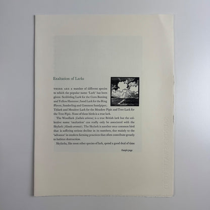 Prospectus for Exaltation of Larks | Of a Feather by Colin See-Paynton | Gregynog Press, 2008
