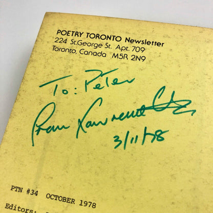 Poetry Toronto Newsletter 34, Oct 1978 | Festival of Sound Poetry | Lawrence Upton