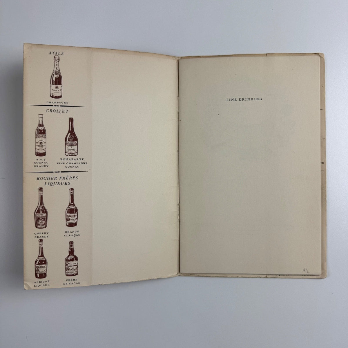 Fine Drinking: Ayala Champagne, Croizet Brandy, Rocher Liquers. Messrs Blumenthals, London, 1949 Printed at the  Curwen Press