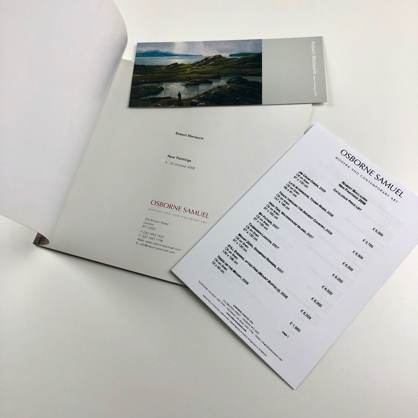 Robert Maclaurin New Paintings 2008 Osborne Samuel catalogue & private view invitation and price list