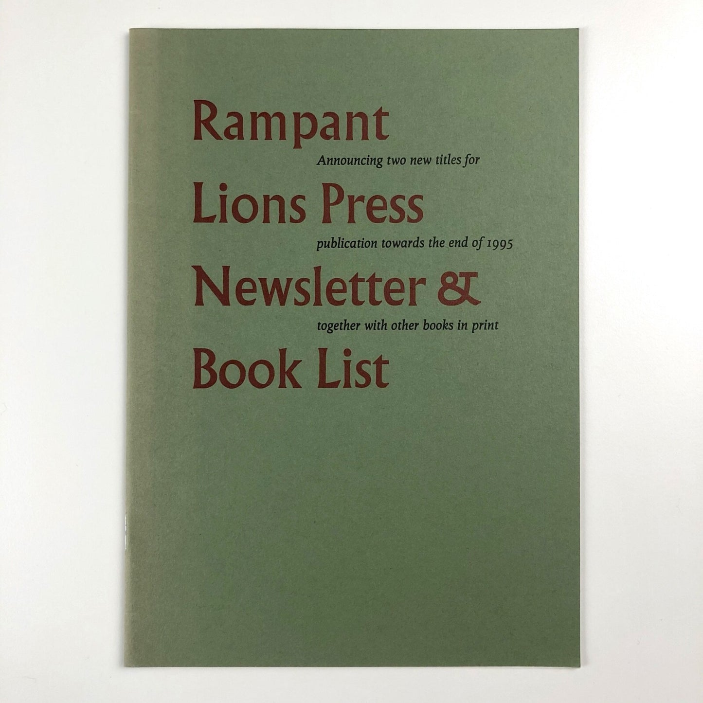 Rampant Lions Press Newsletter & Book List 1995