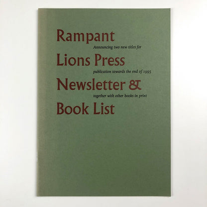 Rampant Lions Press Newsletter & Book List 1995