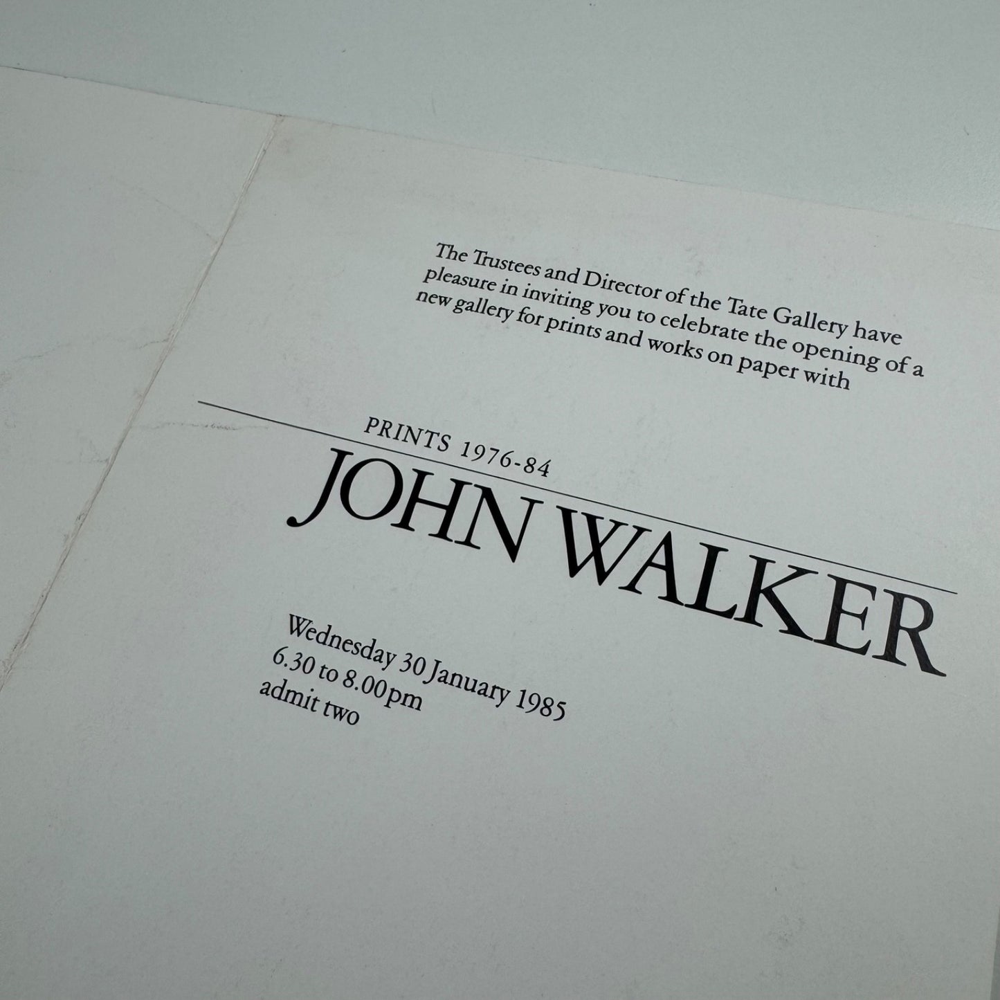 Private view invitation John Walker Prints 1976-84 Tate Gallery 1985