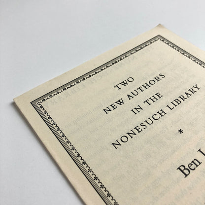 Two New Authors in the Nonesuch Press Library: Ben Jonson, Thomas De Quincey 1939 | Promotional leaflet