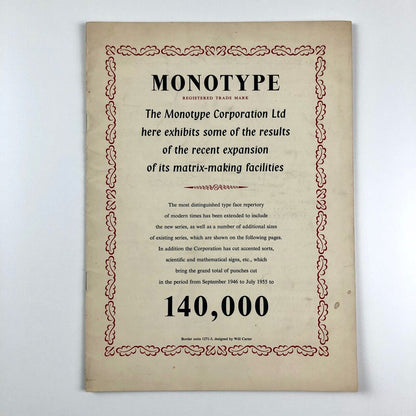 Monotype matrix-making | 1955 type specimen booklet | Will Carter, Ashley Havinden