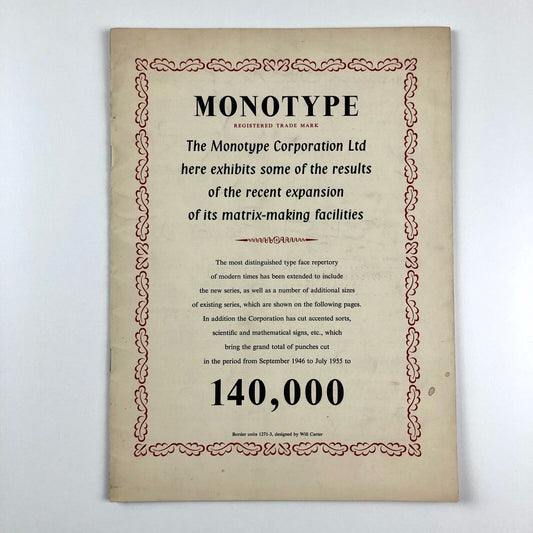 Monotype matrix-making | 1955 type specimen booklet | Will Carter, Ashley Havinden