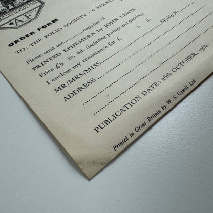 Promotional leaflet/order form for Printed Ephemera by John Lewis W.S. Cowell