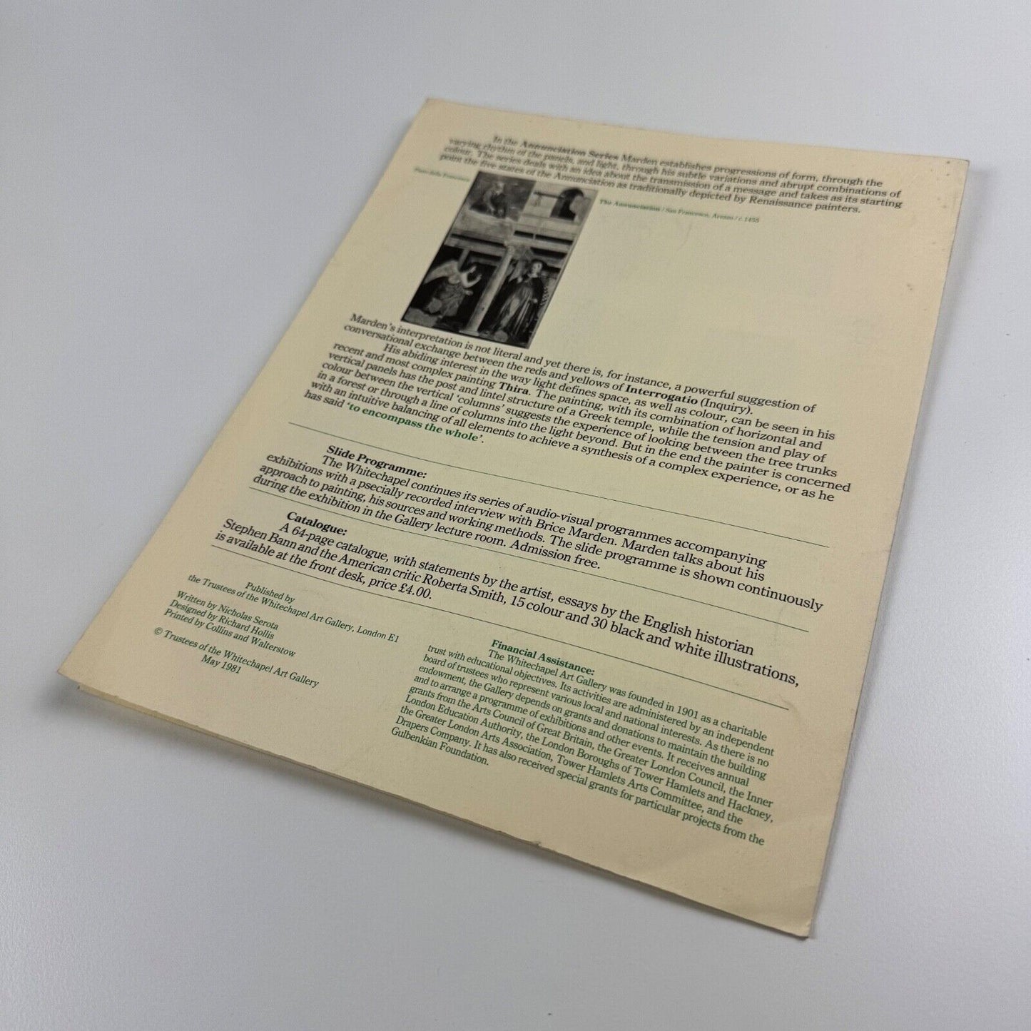 Leaflet for Brice Marden. Paintings, drawings and prints 1975-80 | Whitechapel Art Gallery, 1981