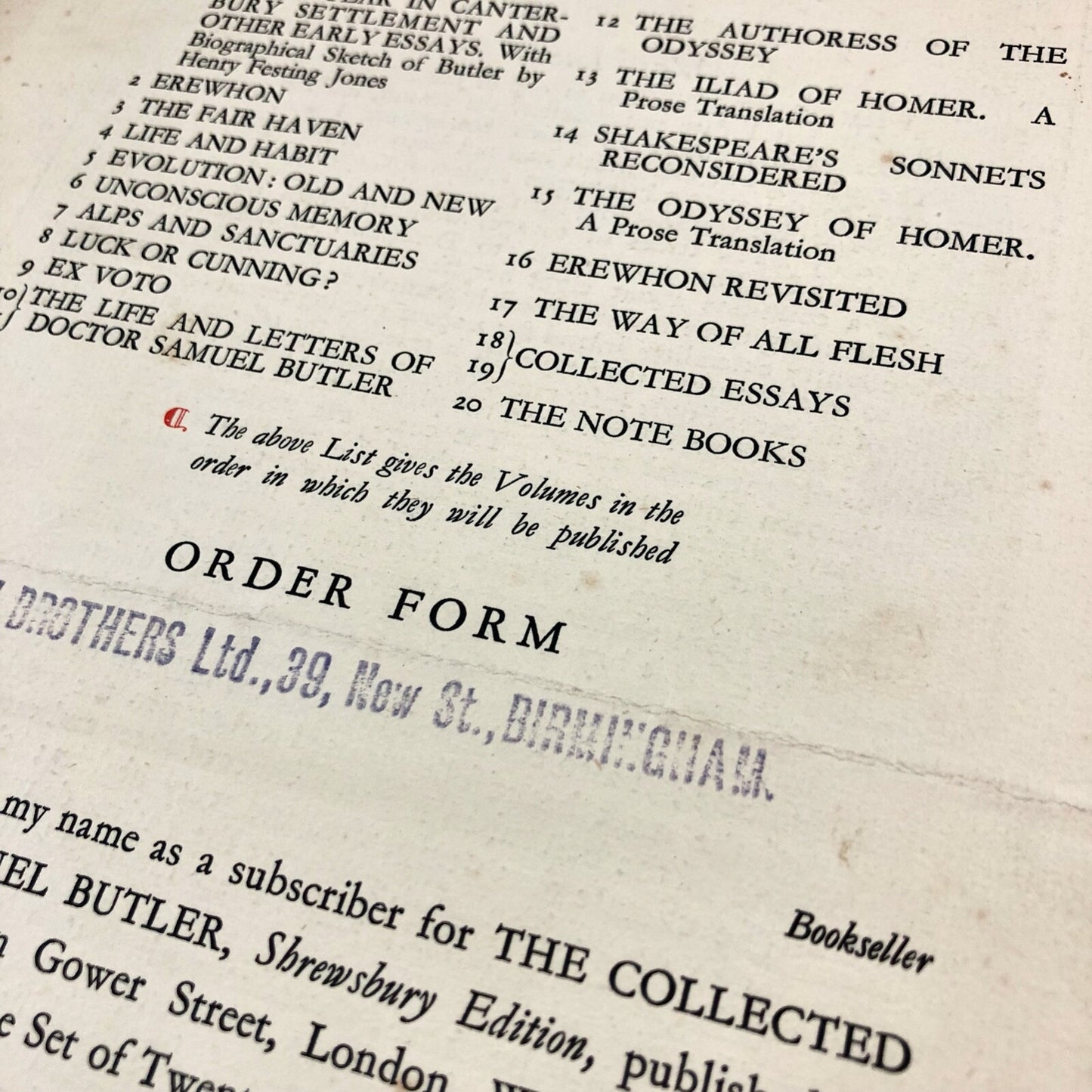 Prospectus – The Collected Works of Samuel Butler | Jonathan Cape, Shrewsbury Edition, 1923