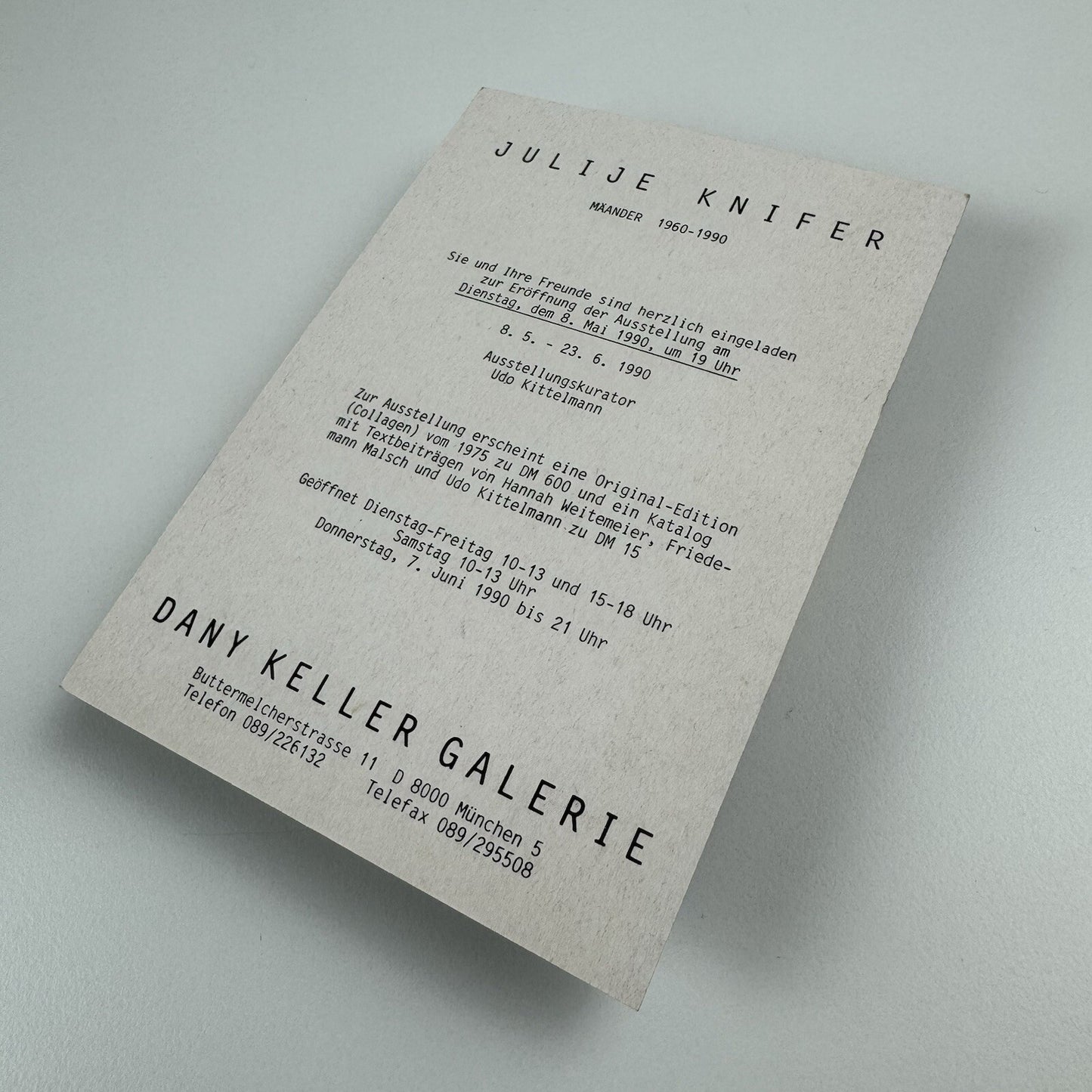 Private view invite/postcard – Julije Knifer Mäander 1960-1990 | Dany Keller Galerie