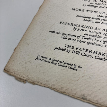 Prospectus – ‘The Paper Makers Craft’ | Will Carter | Twelve by Eight Press 1965
