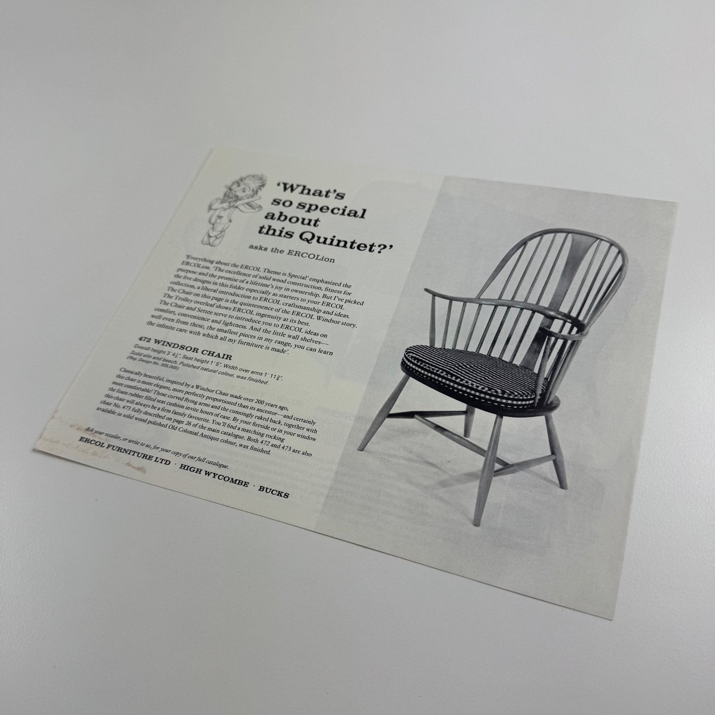 Ercol leaflet 'What’s so special about this Quintet' ERCOLion Windsor chair 1960s