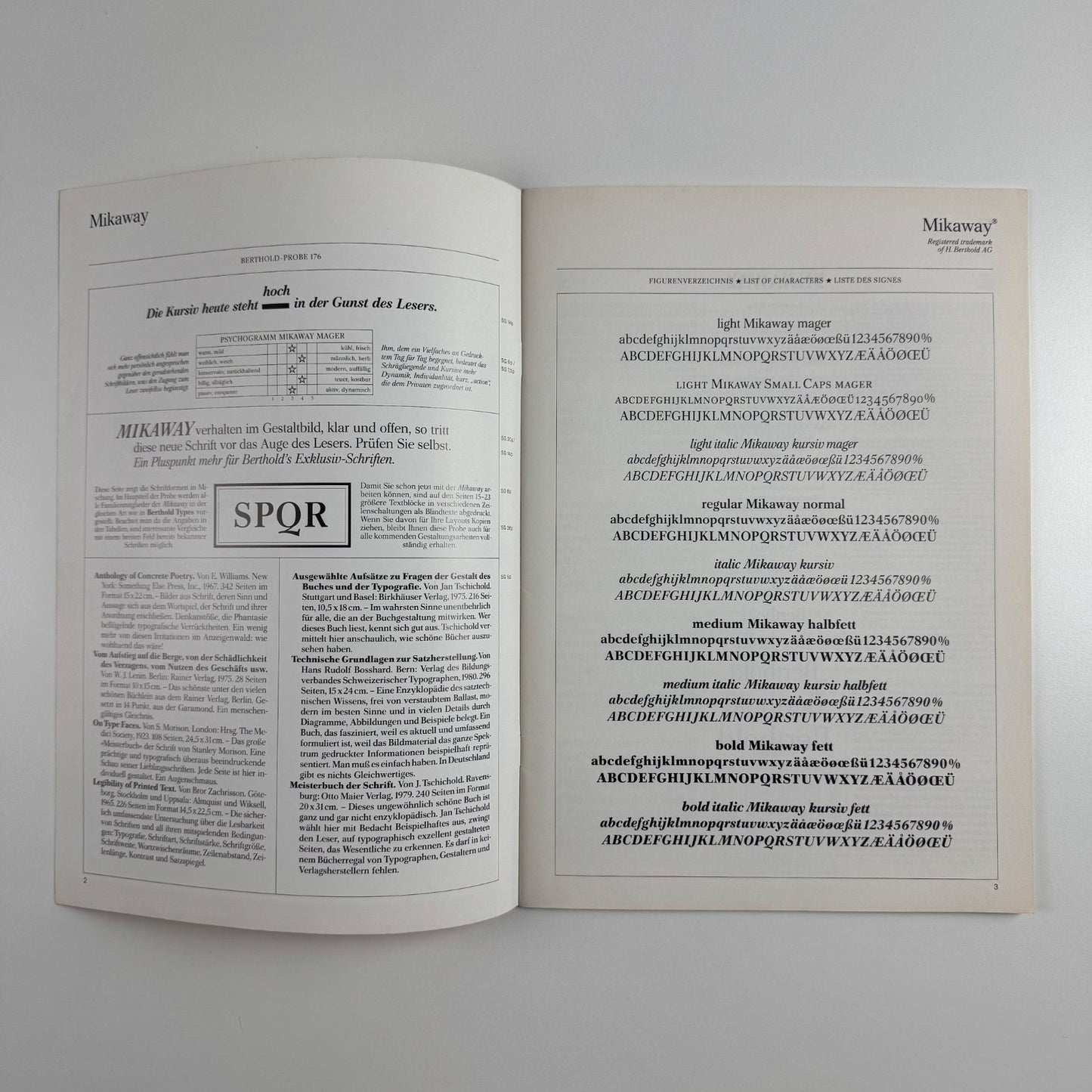 Type specimen booklet for Mikaway | Berthold Types 176, undated