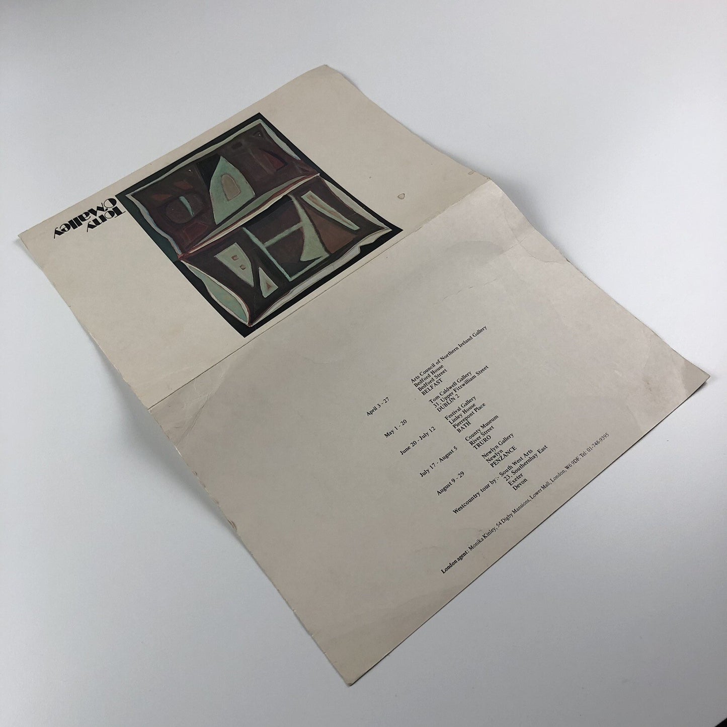 Tony O'Malley folded card | Intro by Patrick Heron | Touring exhibition, 1974