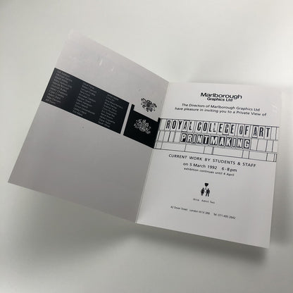 Private view invite – Royal College of Art Printmaking | Marlborough Graphics Ltd exhibition: student and staff works, 1992